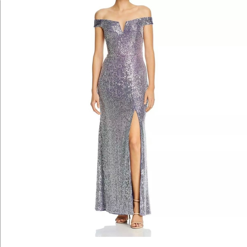 Aqua Womens Sequined Off-The-Shoulder Formal Evening Dress Gown